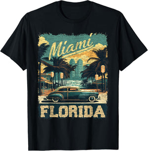 Vintage Miami Vibes Retro Florida T-Shirt - T-Shirt | Black