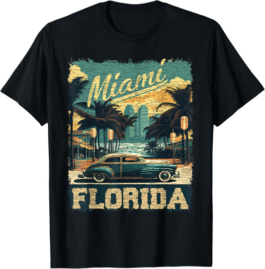 Vintage Miami Vibes Retro Florida T-Shirt - T-Shirt | Black