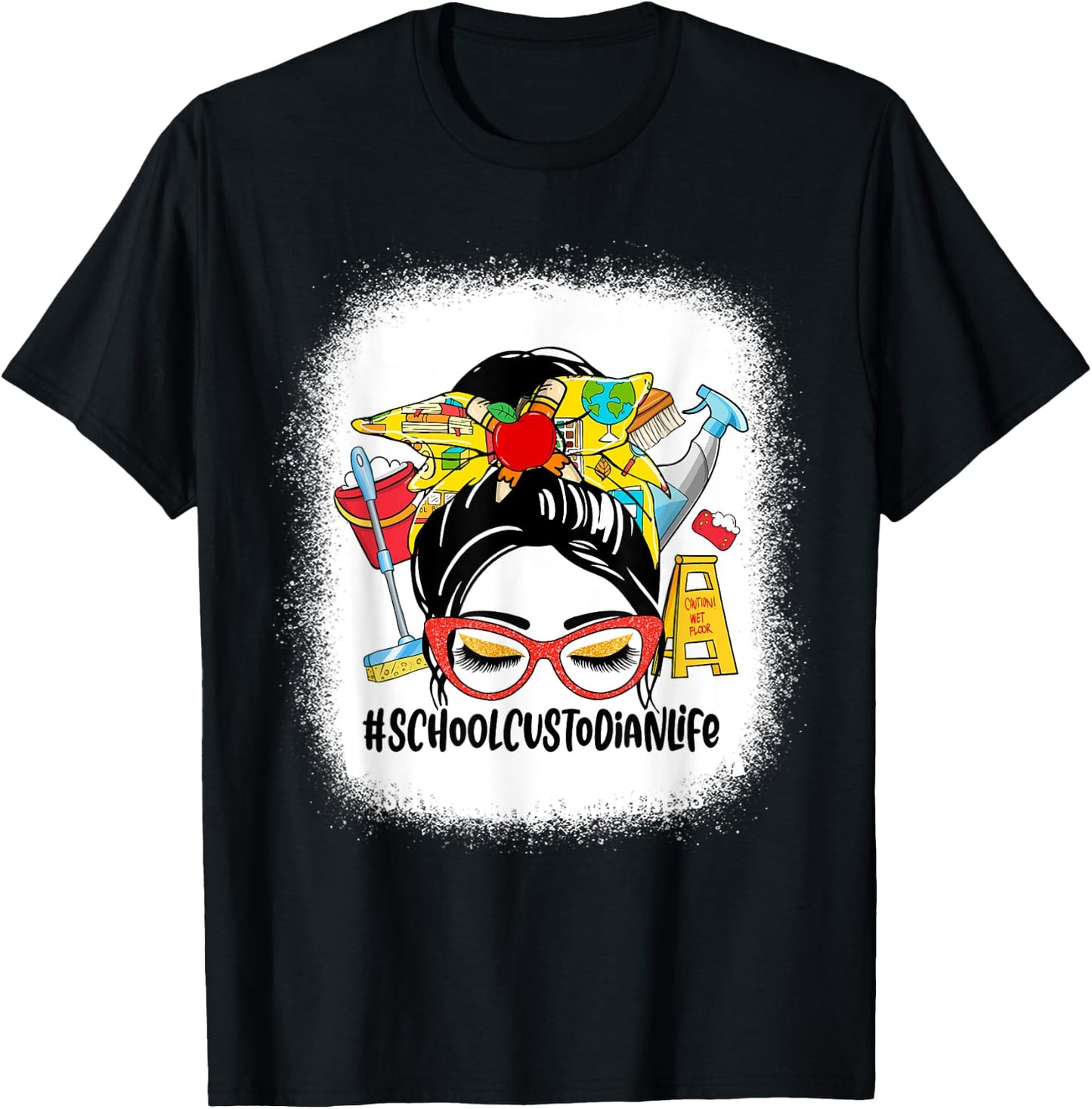 School Custodian Life Messy Bun Women School Custodian Gifts T-Shirt - T-Shirt | Black