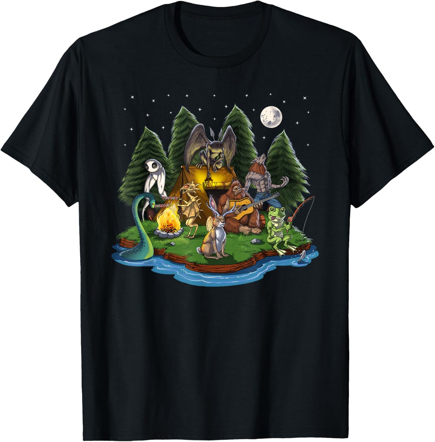 Cryptozoology Cryptid Creatures Bigfoot Jackalope Werewolf T-Shirt - T-Shirt | Black