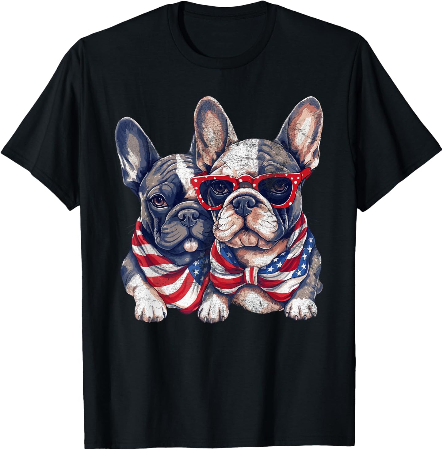 French Bulldog American Flag Patriotic 4th of July Frenchie Women Kids Men T-Shirt - T-Shirt | Black