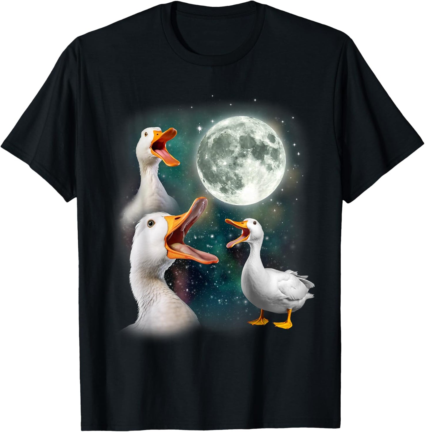 3 Ducks Howl At Moon | Funny Weird Cursed Pekin Duck Lover T-Shirt - T-Shirt | Black