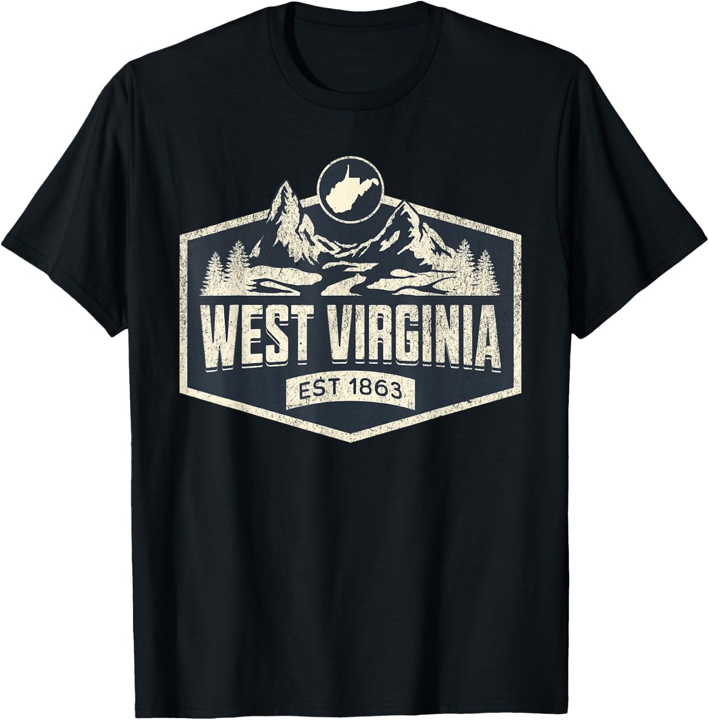 West Virginia Style -Adults Blue Small Map T-Shirt - T-Shirt | Black