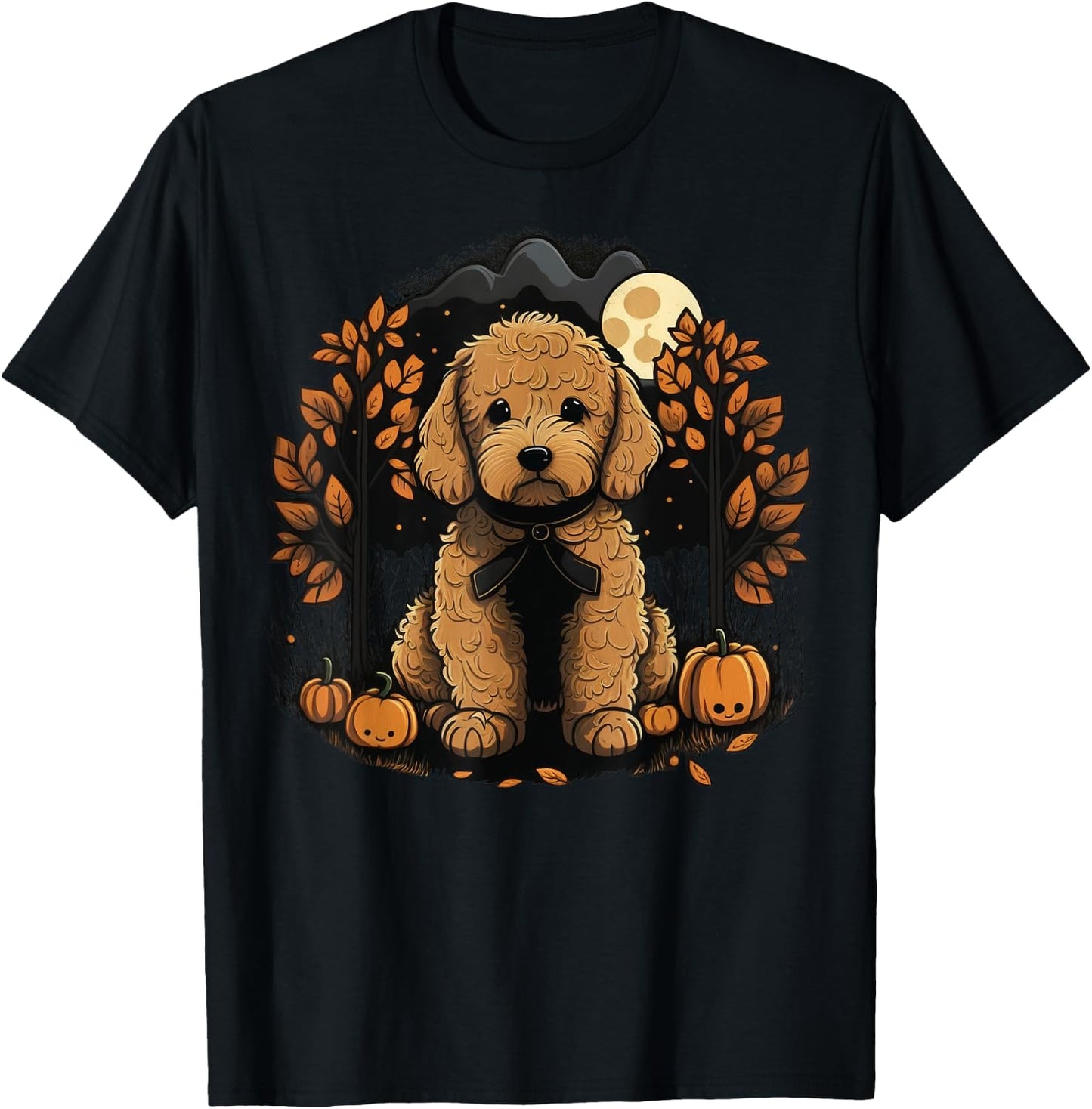 Pumpkin Golden Doodle costume on Goldendoodle Halloween T-Shirt - T-Shirt | Black