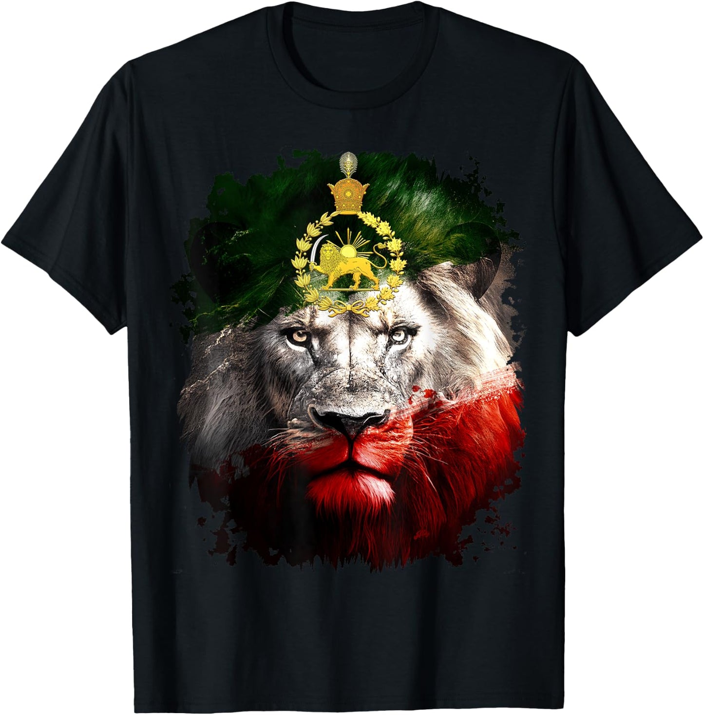 Iran flag with a golden lion head T-Shirt - T-Shirt | Black