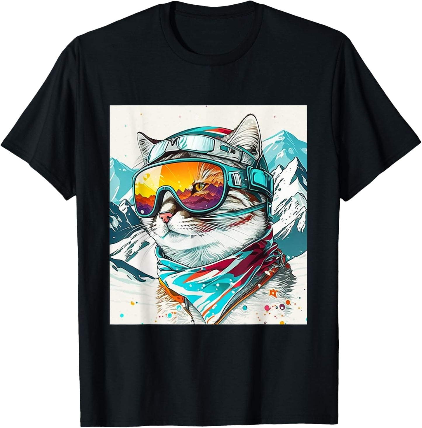 Winter Cat Ski Snowboard Snow Kitten T-Shirt - T-Shirt | Black
