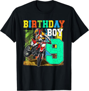 Kids 9 Years Old Kid Birthday Boy Dirt Bike Motorcycle Bday T-Shirt - T-Shirt | Black