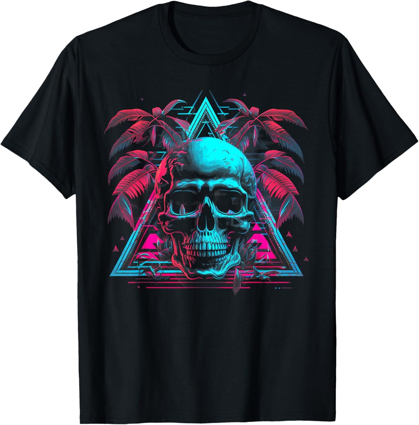 Skull Vaporwave Retrowave Aesthetic Synthwave 80s Palm Tree T-Shirt - T-Shirt | Black