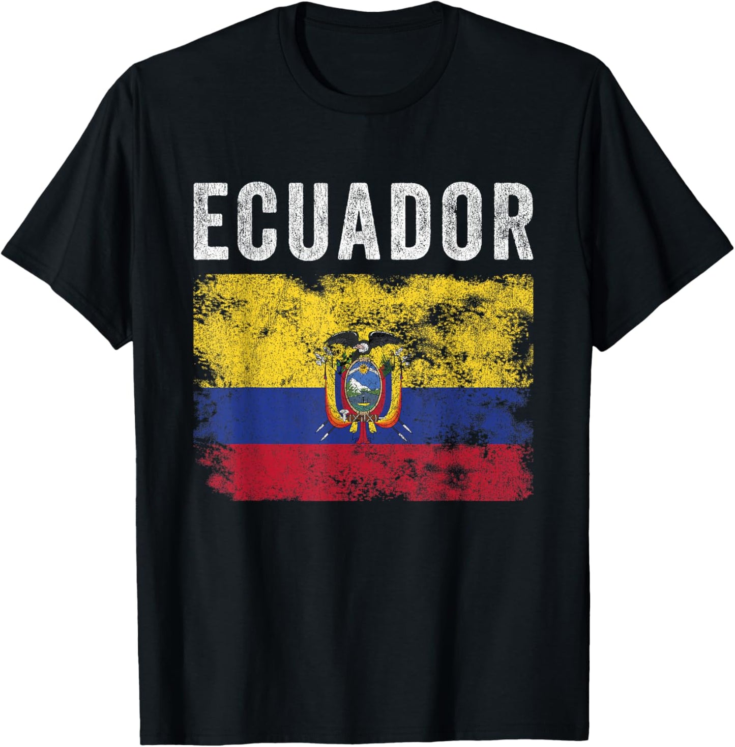 Ecuador Flag Distressed - Men Women Kids - Ecuadorian Flag T-Shirt - T-Shirt | Black