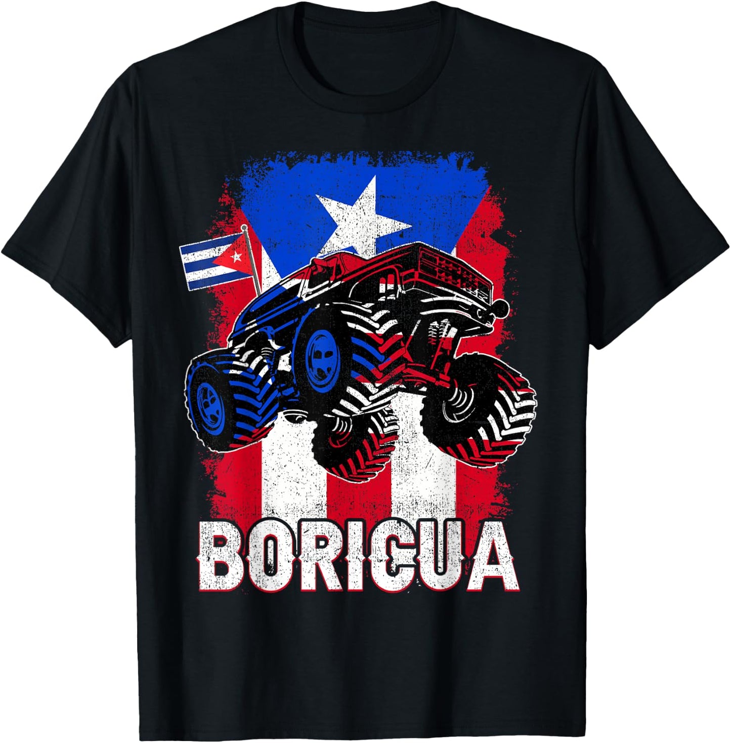 Boricua Puerto Rican Flag Monster Truck Rico Kid Boy Toddler T-Shirt - T-Shirt | Black