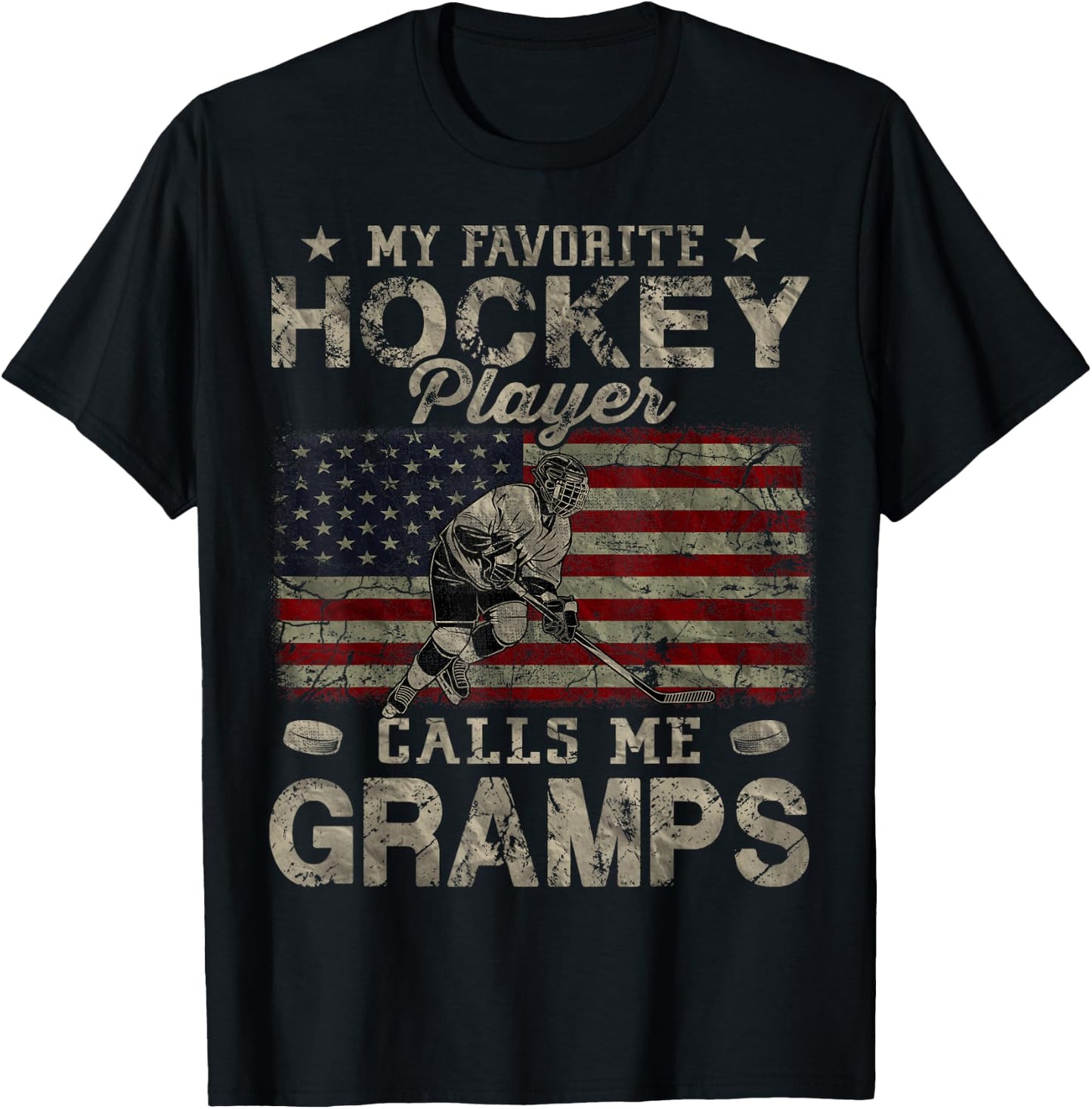My Favorite Hockey Player Calls Me Gramps Father's Day T-Shirt - T-Shirt | Black