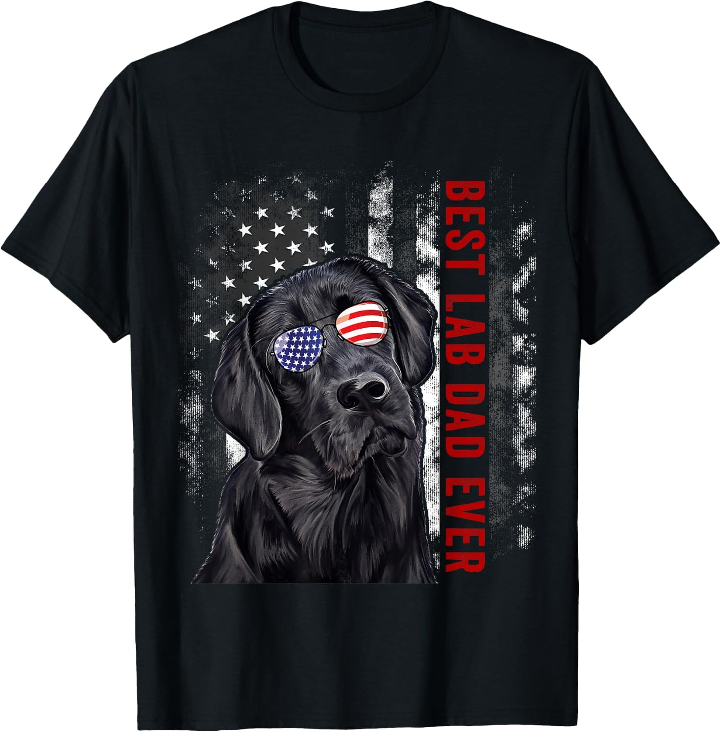Best Lab Dad Ever Labrador Dog American Flag Fathers Day T-Shirt - T-Shirt | Black