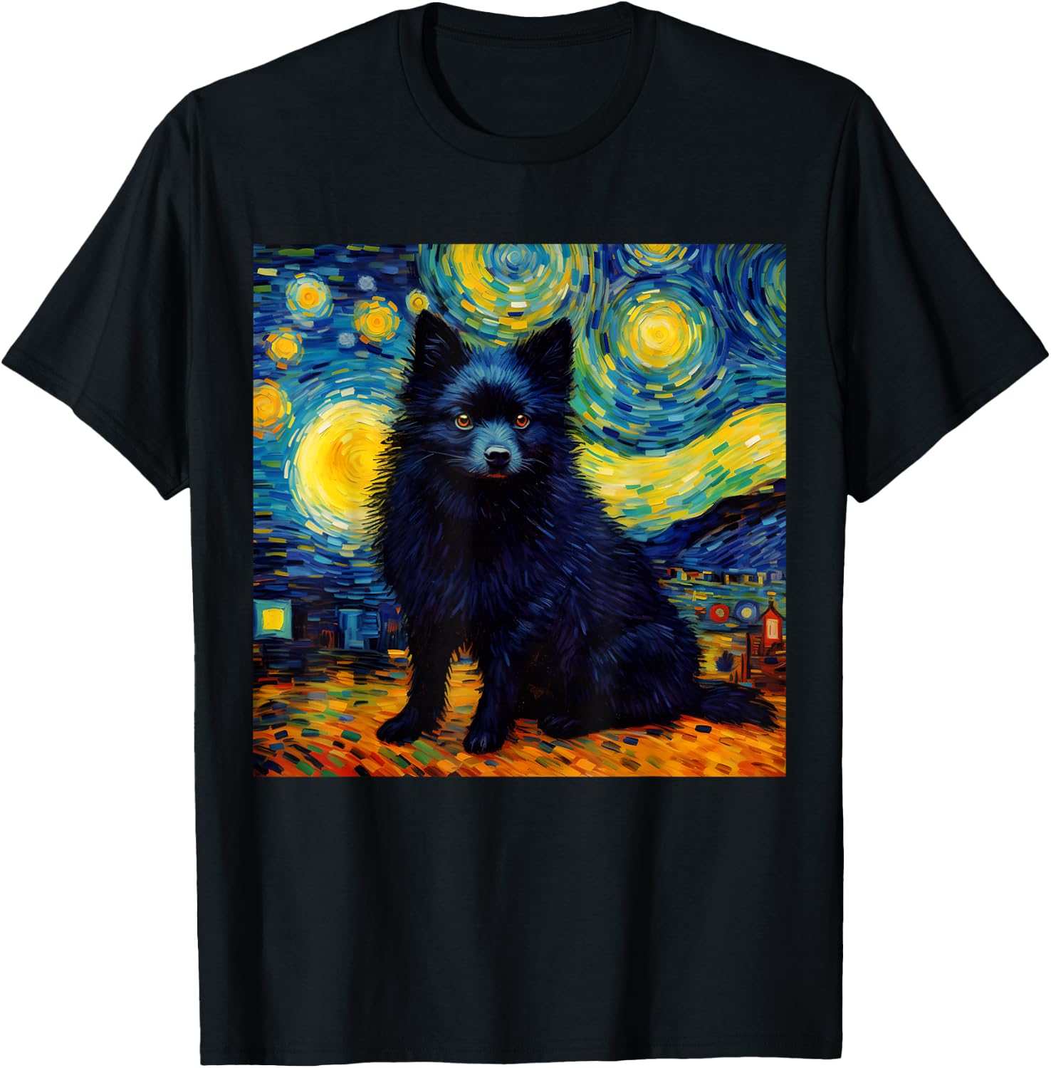 Surreal Starry Night Schipperke Dog Men Women Kids T-Shirt - T-Shirt | Black
