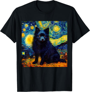 Surreal Starry Night Schipperke Dog Men Women Kids T-Shirt - T-Shirt | Black