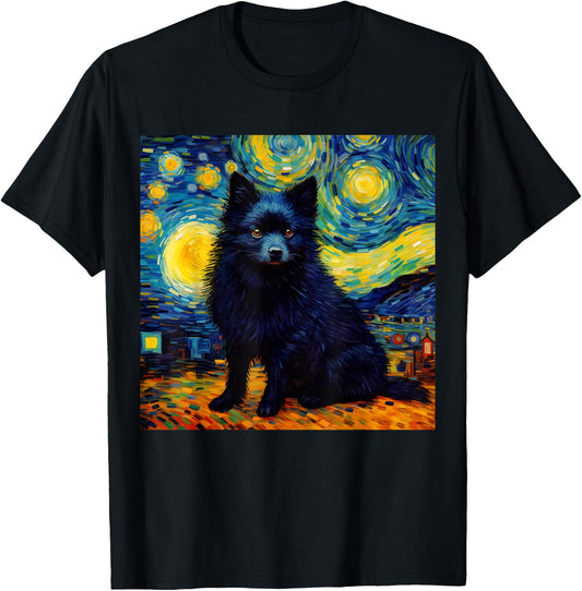 Surreal Starry Night Schipperke Dog Men Women Kids T-Shirt - T-Shirt | Black