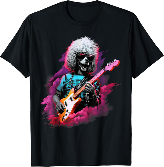 Punk Rock Guitar Poodle Dog Guitarist Men Women Girls Kids T-Shirt - T-Shirt | Black