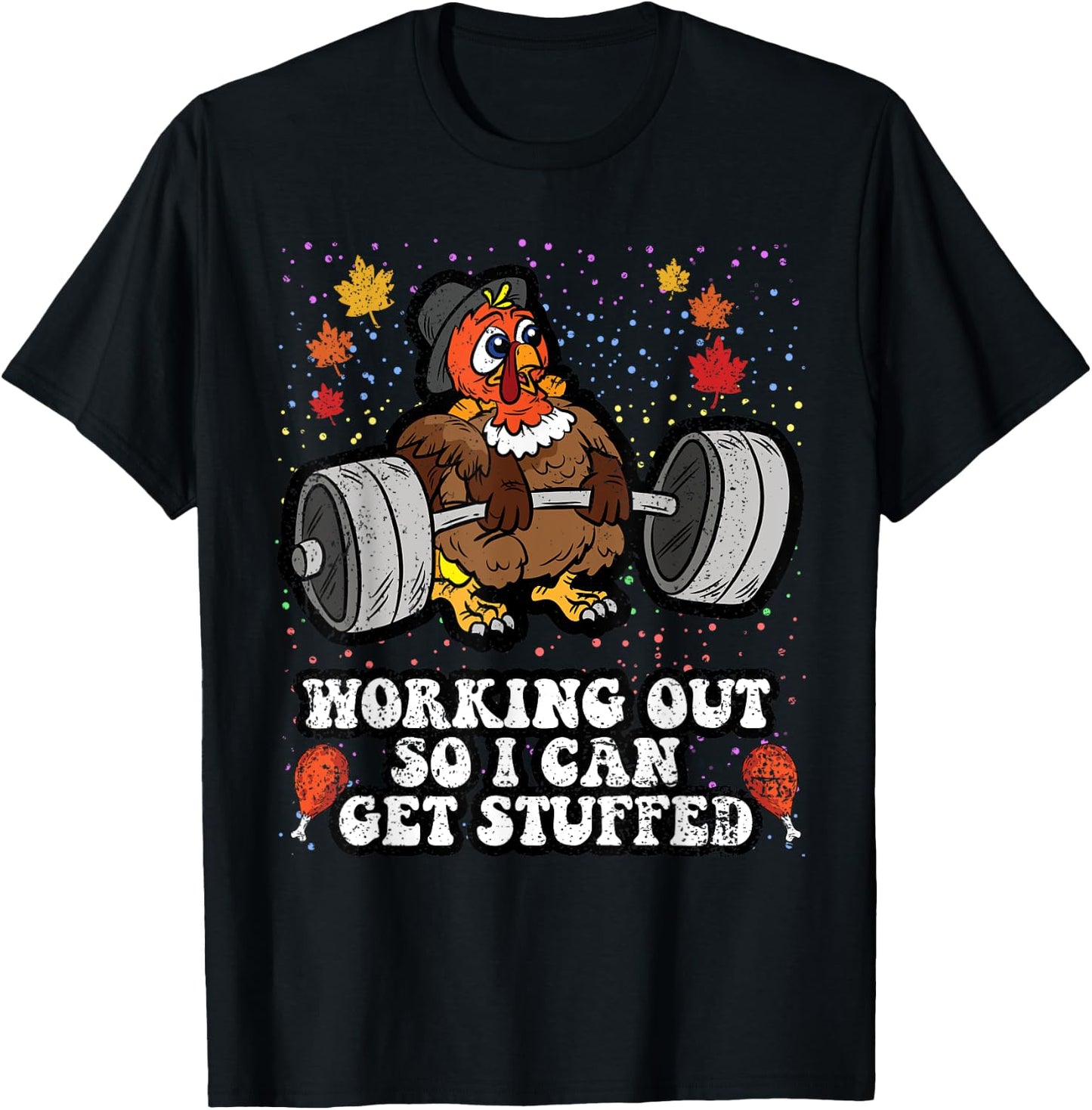 Turkey Lifting Weights Thanksgiving Day Gym Fitness Workout T-Shirt - T-Shirt | Black