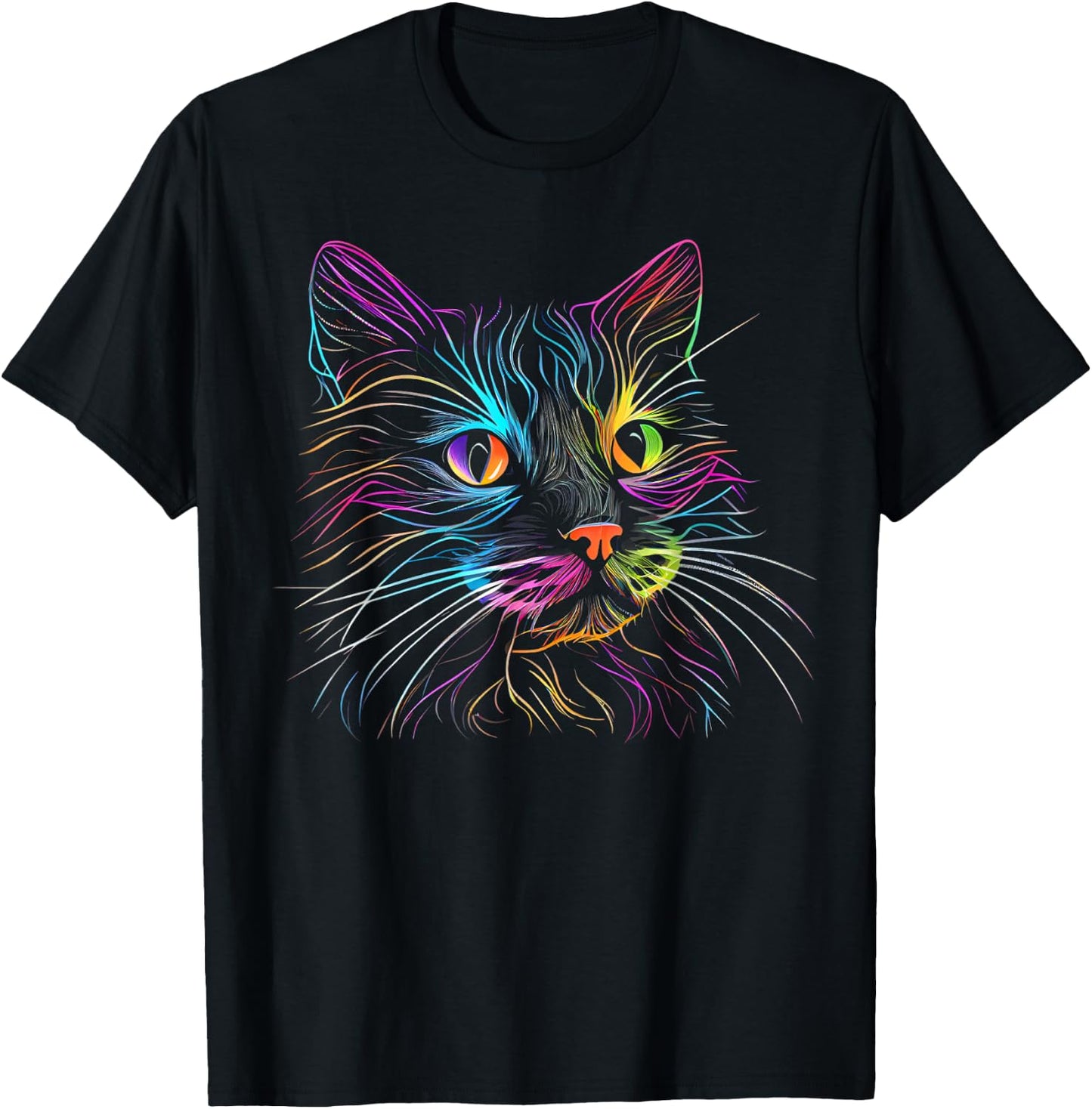 Cats Colorful Cat Cat's Head Catlovers T-Shirt - T-Shirt | Black
