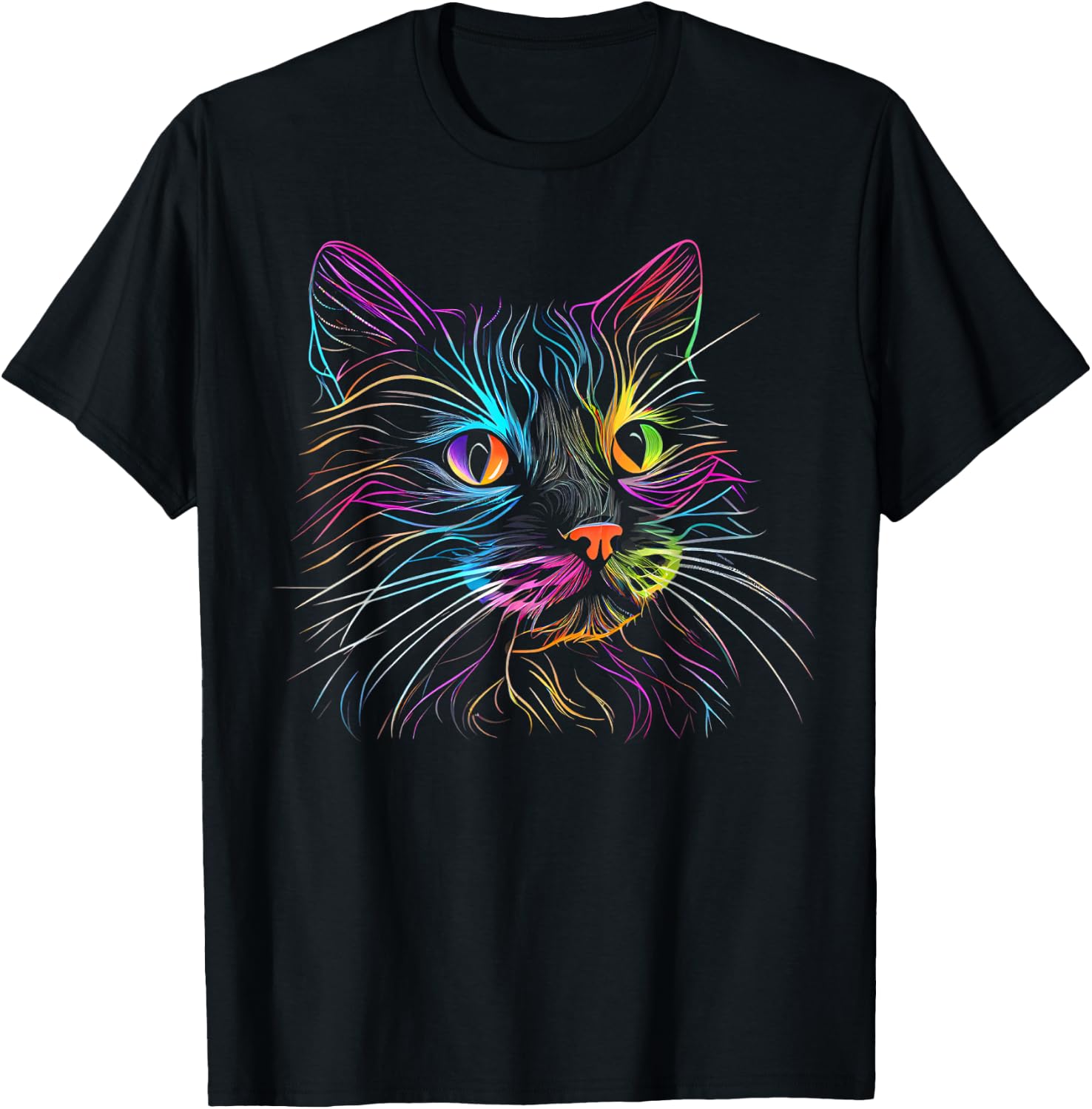 Cats Colorful Cat Cat's Head Catlovers T-Shirt - T-Shirt | Black