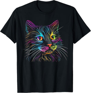 Cats Colorful Cat Cat's Head Catlovers T-Shirt - T-Shirt | Black