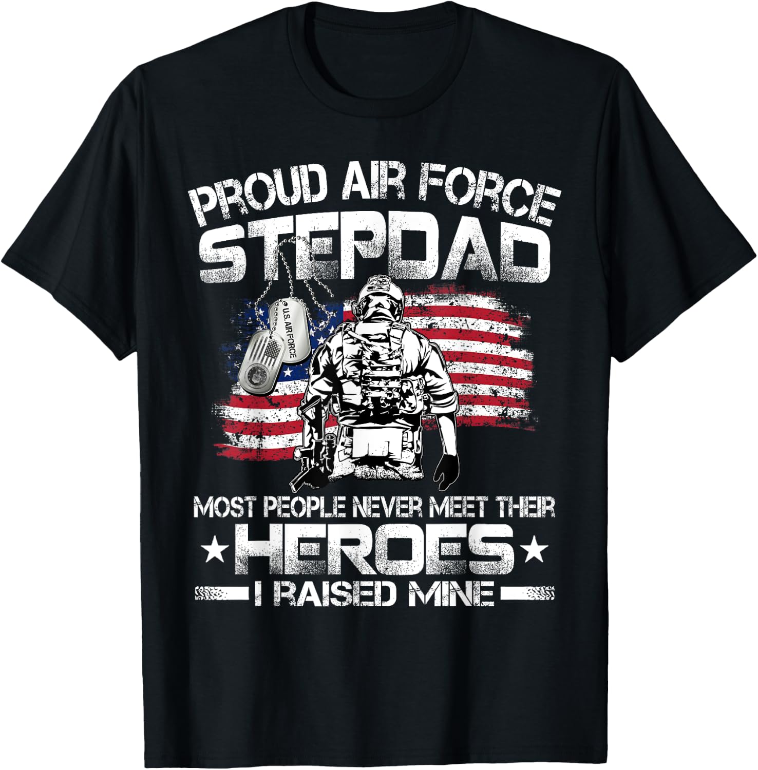 Proud Air Force Step Dad Pride Military Family US Air Force T-Shirt - T-Shirt | Black