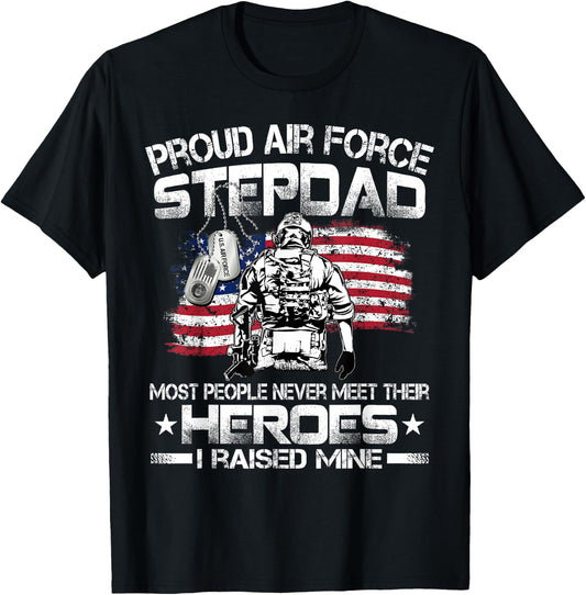 Proud Air Force Step Dad Pride Military Family US Air Force T-Shirt - T-Shirt | Black