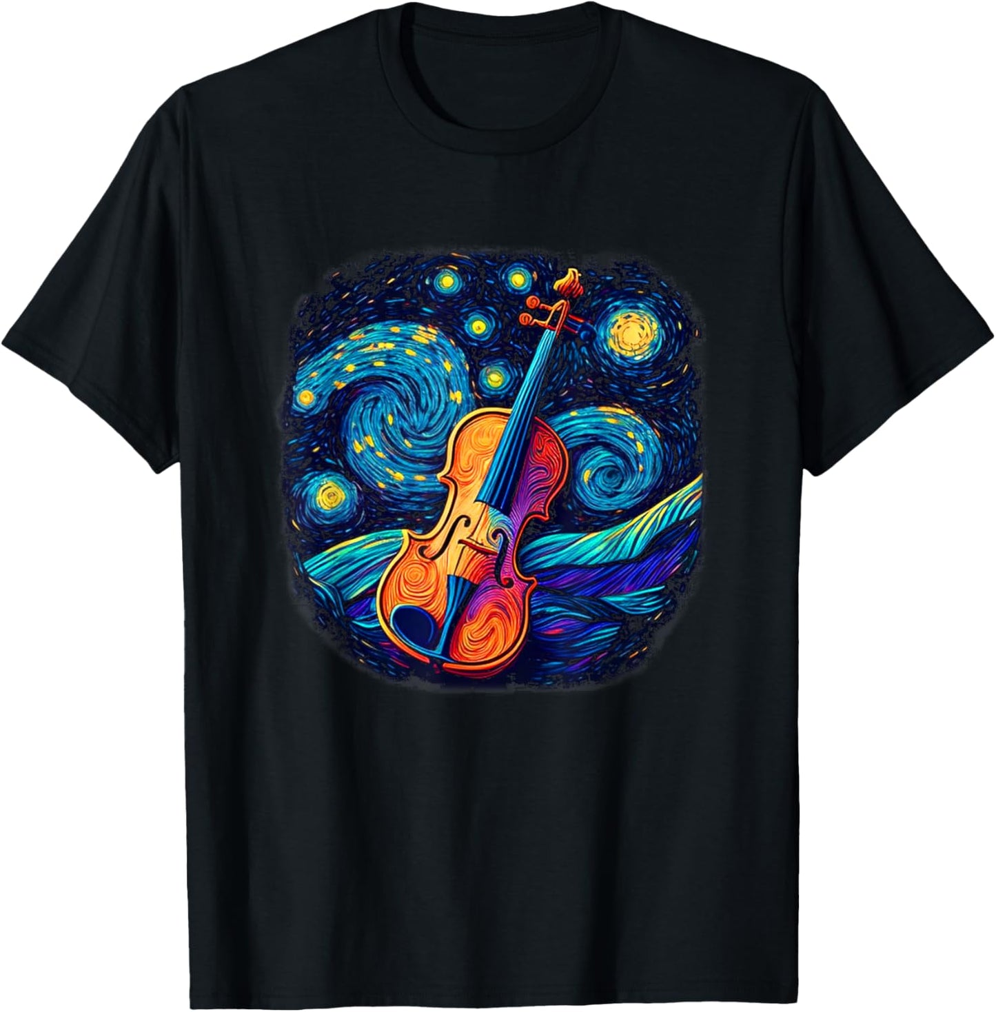 Violin Lover Art Women Violin Player Starry Night T-Shirt - T-Shirt | Black