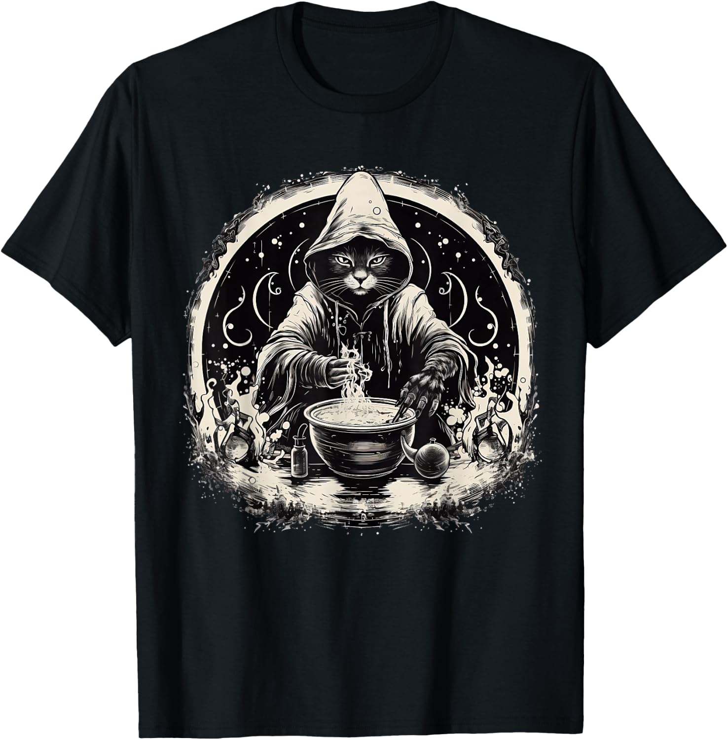 Halloween Black Cat Wizard Vintage Costume Women T-Shirt - T-Shirt | Black