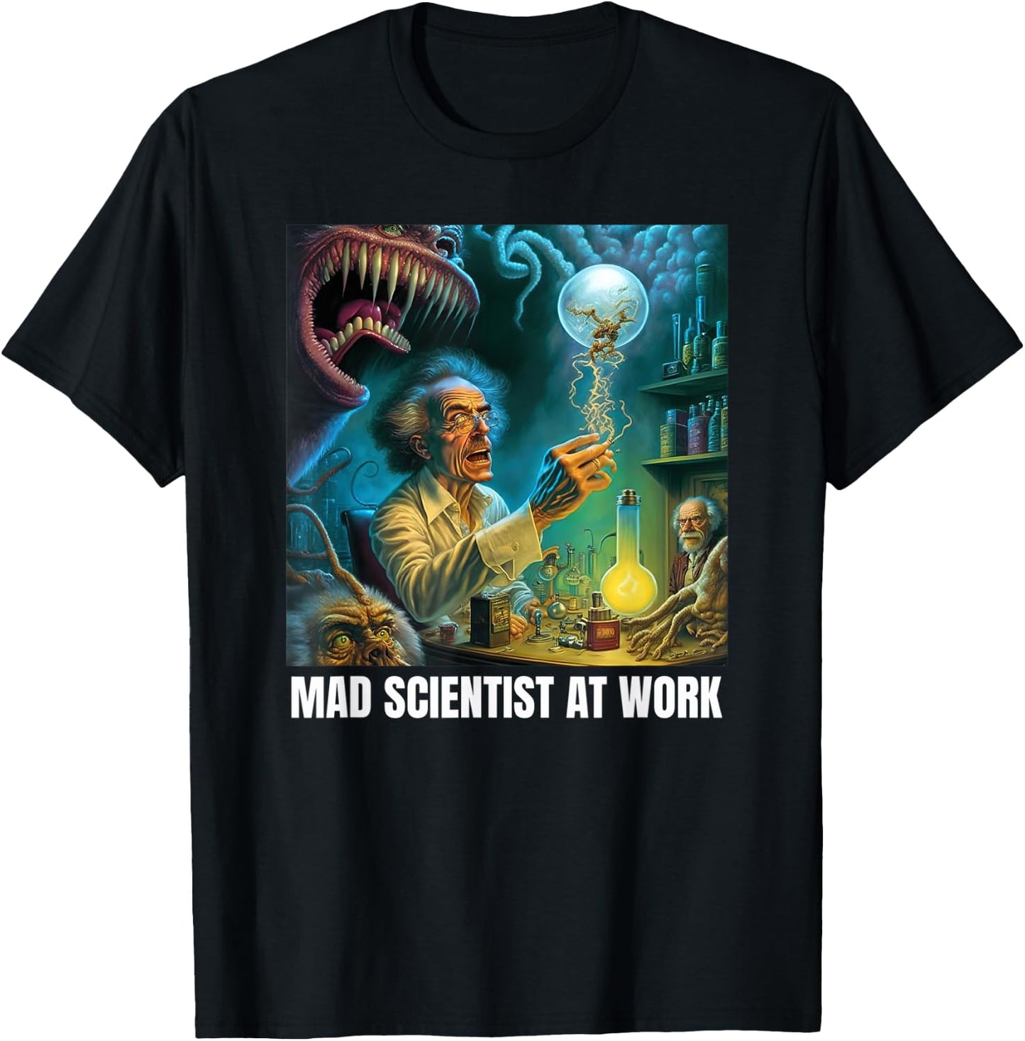 Funny Mad Scientist Fantasy Monster,Comic Nerd Lover T-Shirt - T-Shirt | Black