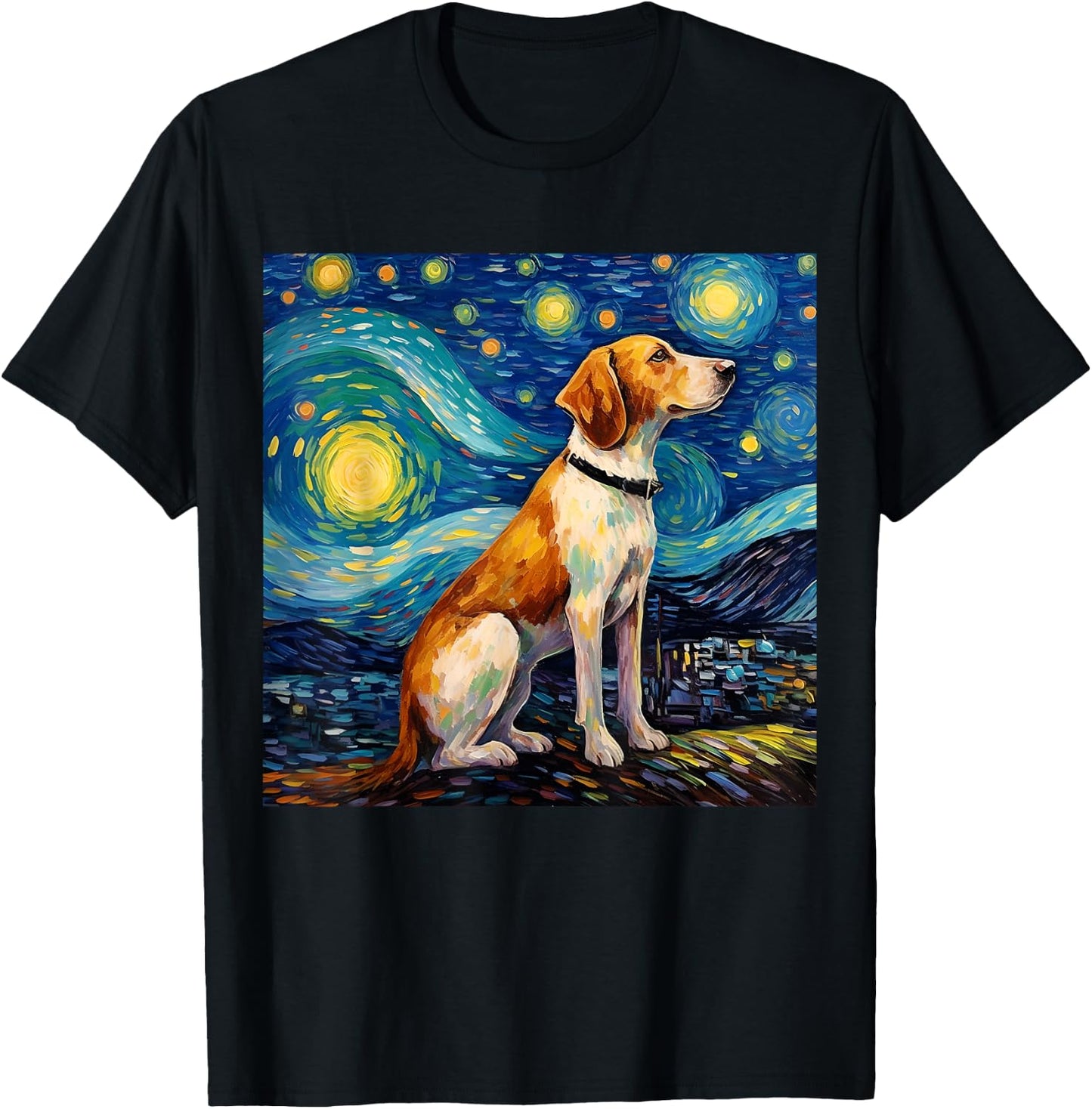 Surreal Starry Night American Foxhound Dog T-Shirt - T-Shirt | Black