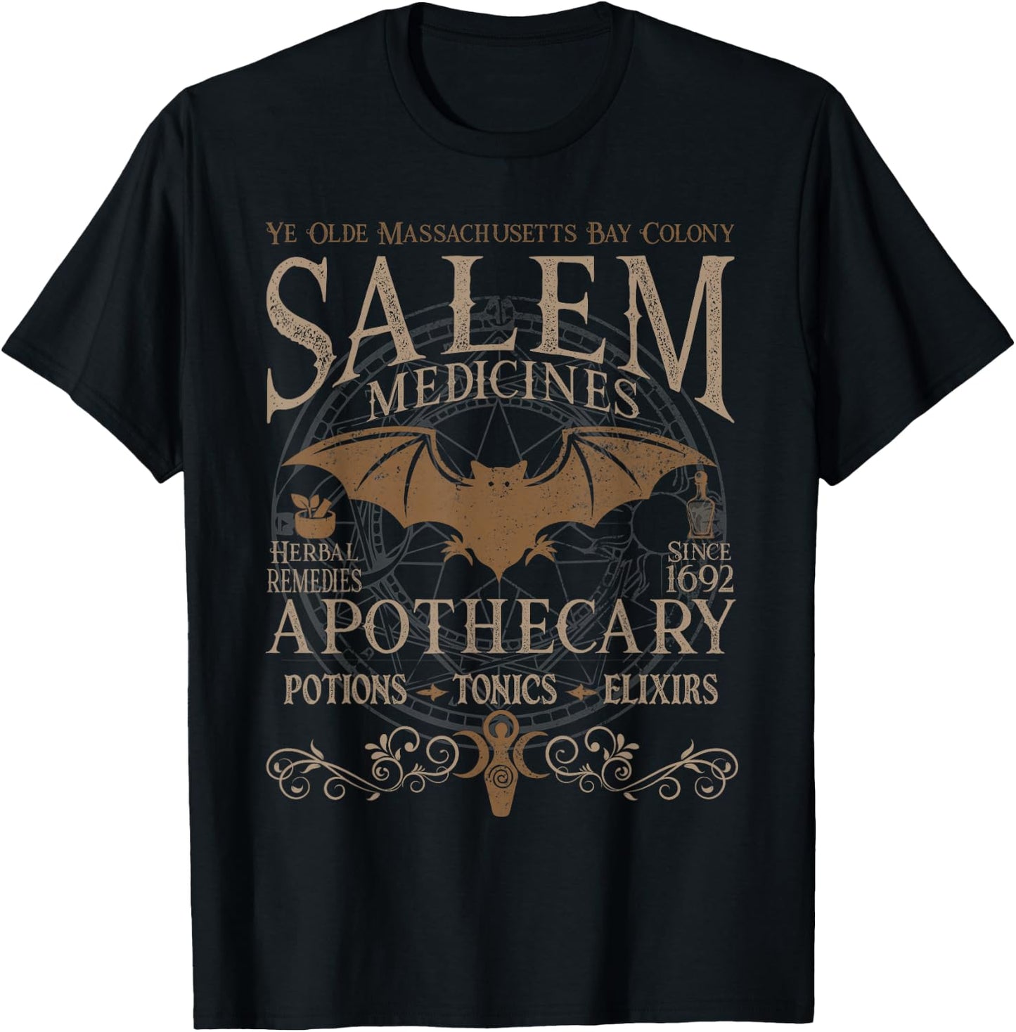 Salem Apothecary Medicines Herbal Witch Bat Beige T-Shirt - T-Shirt | Black