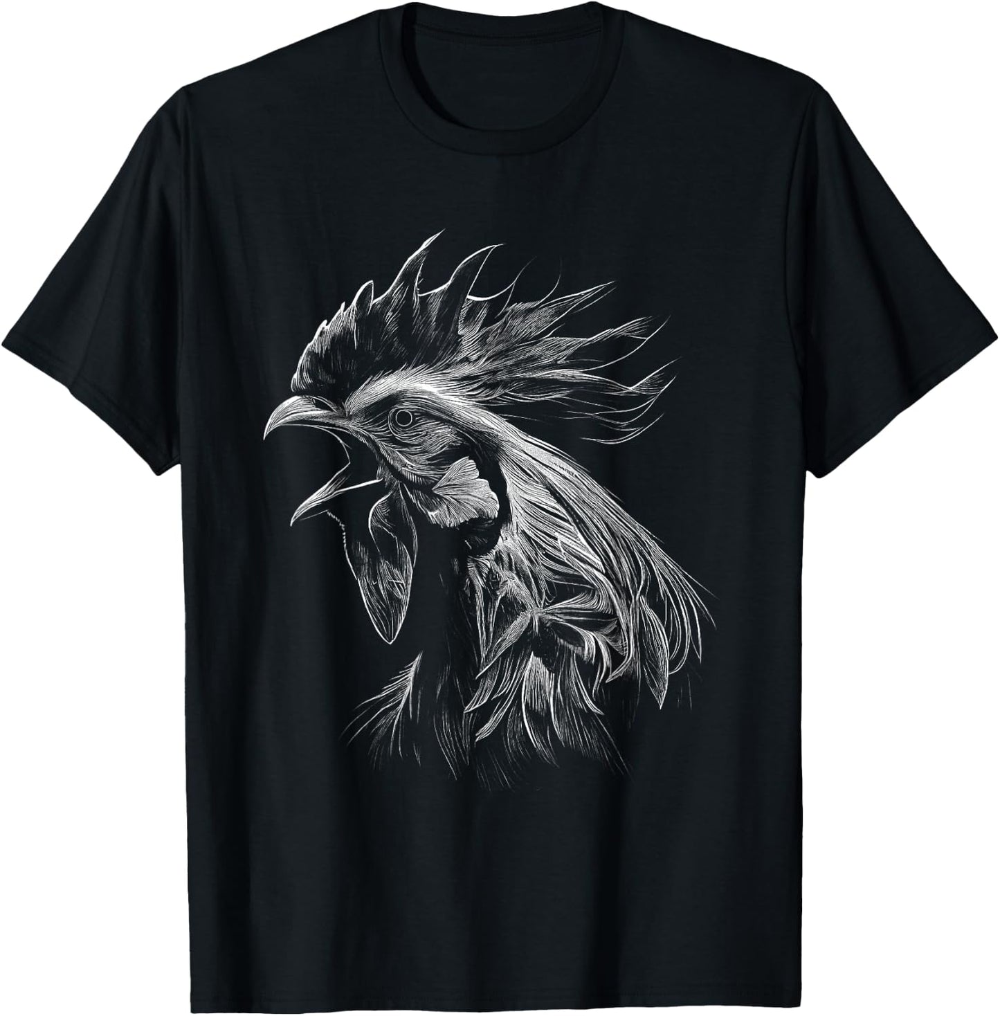 Crowing Rooster Drawing Love T-Shirt - T-Shirt | Black