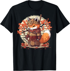 Samurai Fox Warrior Japanese Ninja Fox Kawaii T-Shirt - T-Shirt | Black