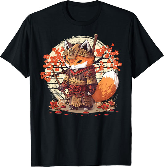 Samurai Fox Warrior Japanese Ninja Fox Kawaii T-Shirt - T-Shirt | Black
