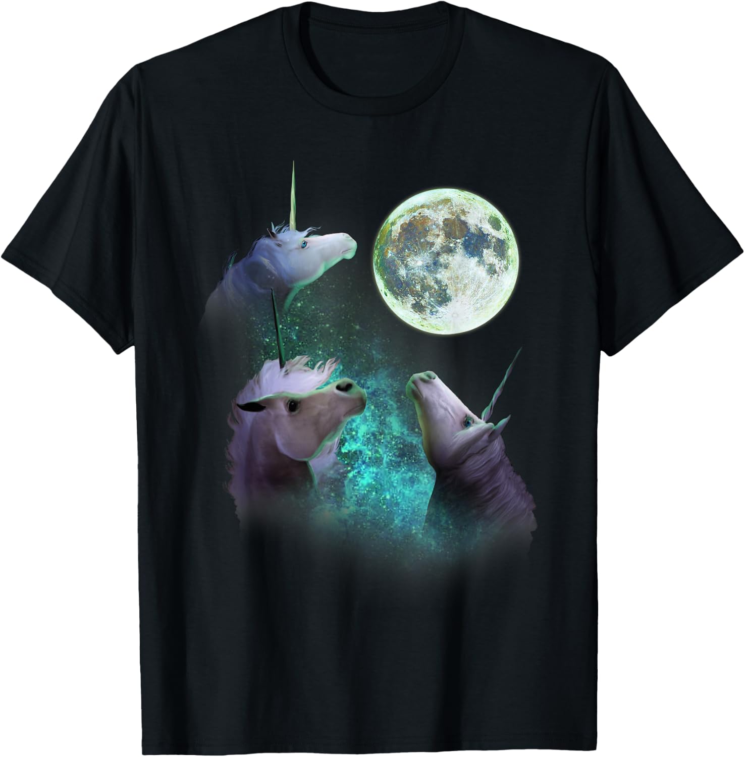 Three Unicorns Howl At Moon 3 Wolfs Wolves Funny Parody T-Shirt - T-Shirt | Black
