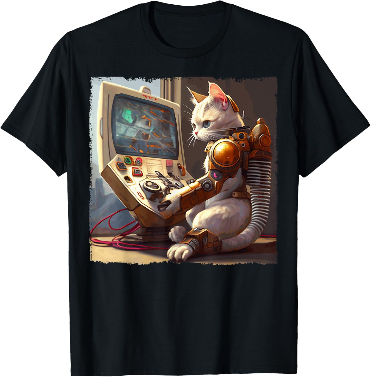 Funny Cat Robot Video Games Women Kids T-Shirt - T-Shirt | Black