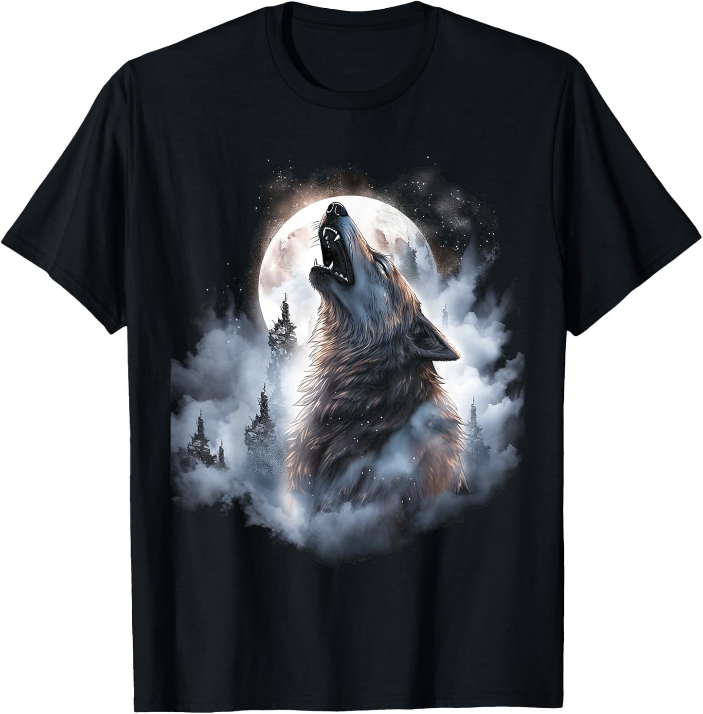 Wolves Howl to the Moon Wolf Wild Animals T-Shirt - T-Shirt | Black