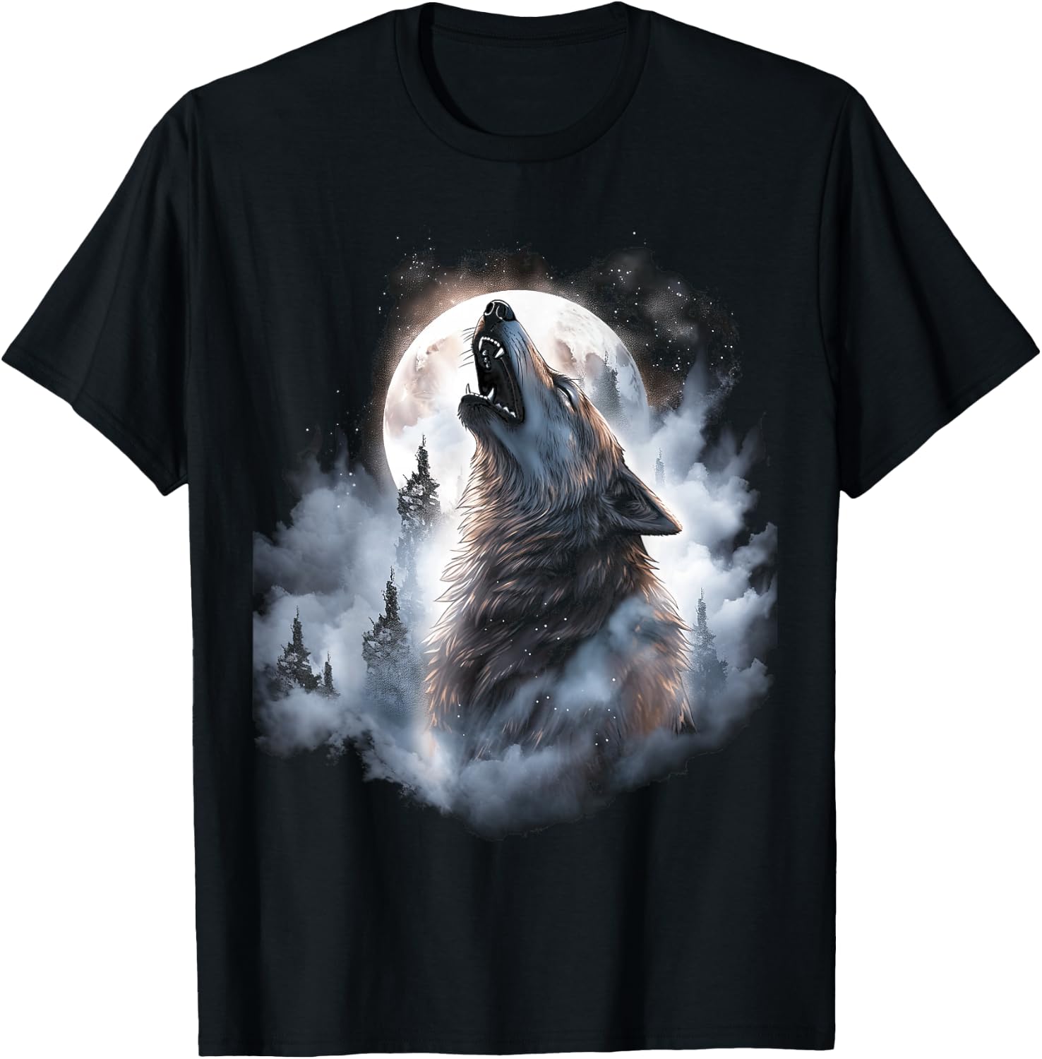Wolves Howl to the Moon Wolf Wild Animals T-Shirt - T-Shirt | Black