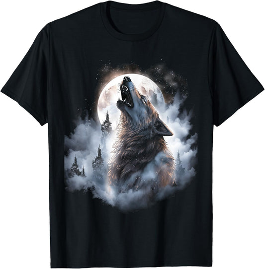 Wolves Howl to the Moon Wolf Wild Animals T-Shirt - T-Shirt | Black