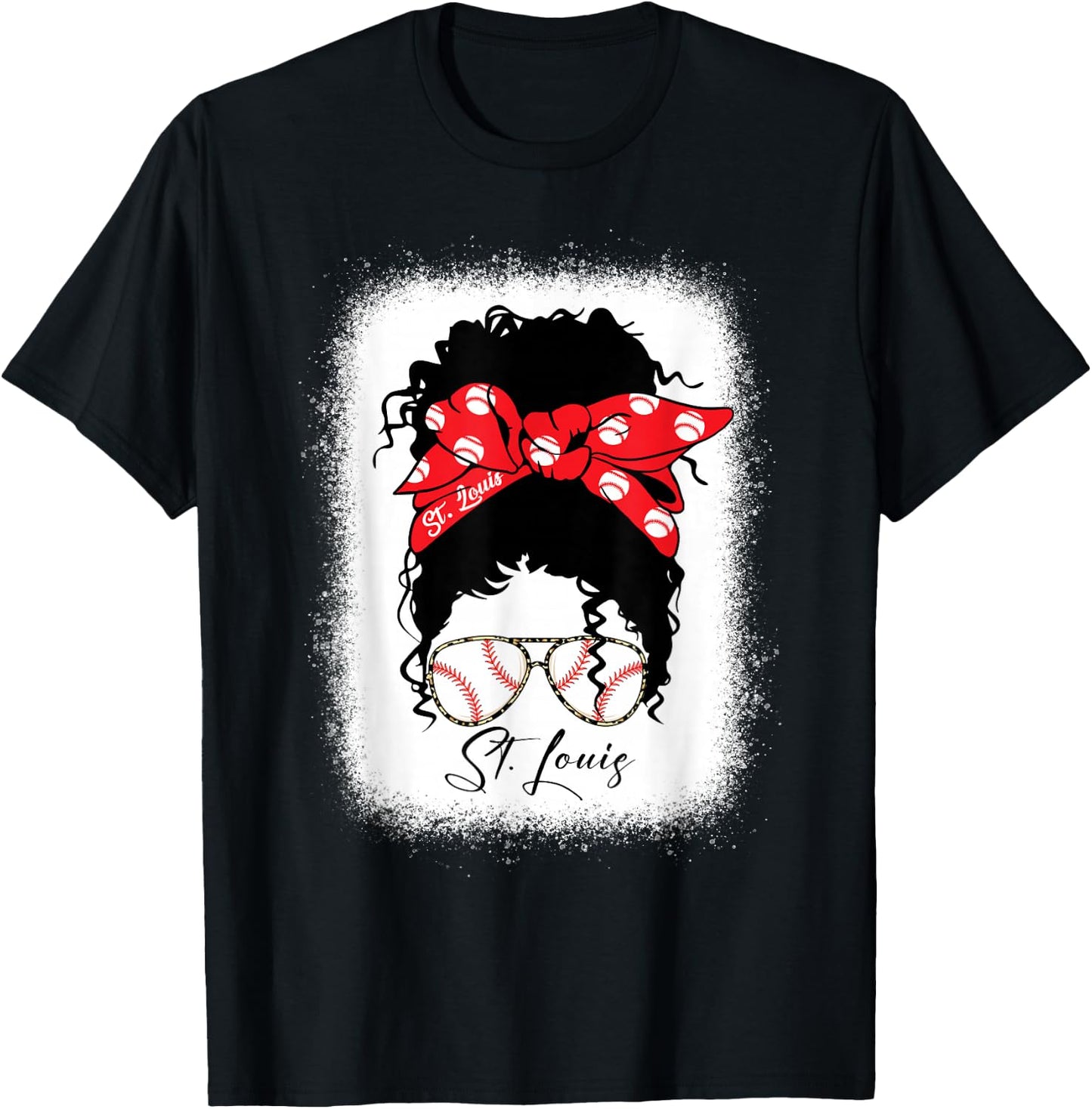 St. Louis Messy Bun Bleached Baseball Fan I Love St. Louis T-Shirt - T-Shirt | Black