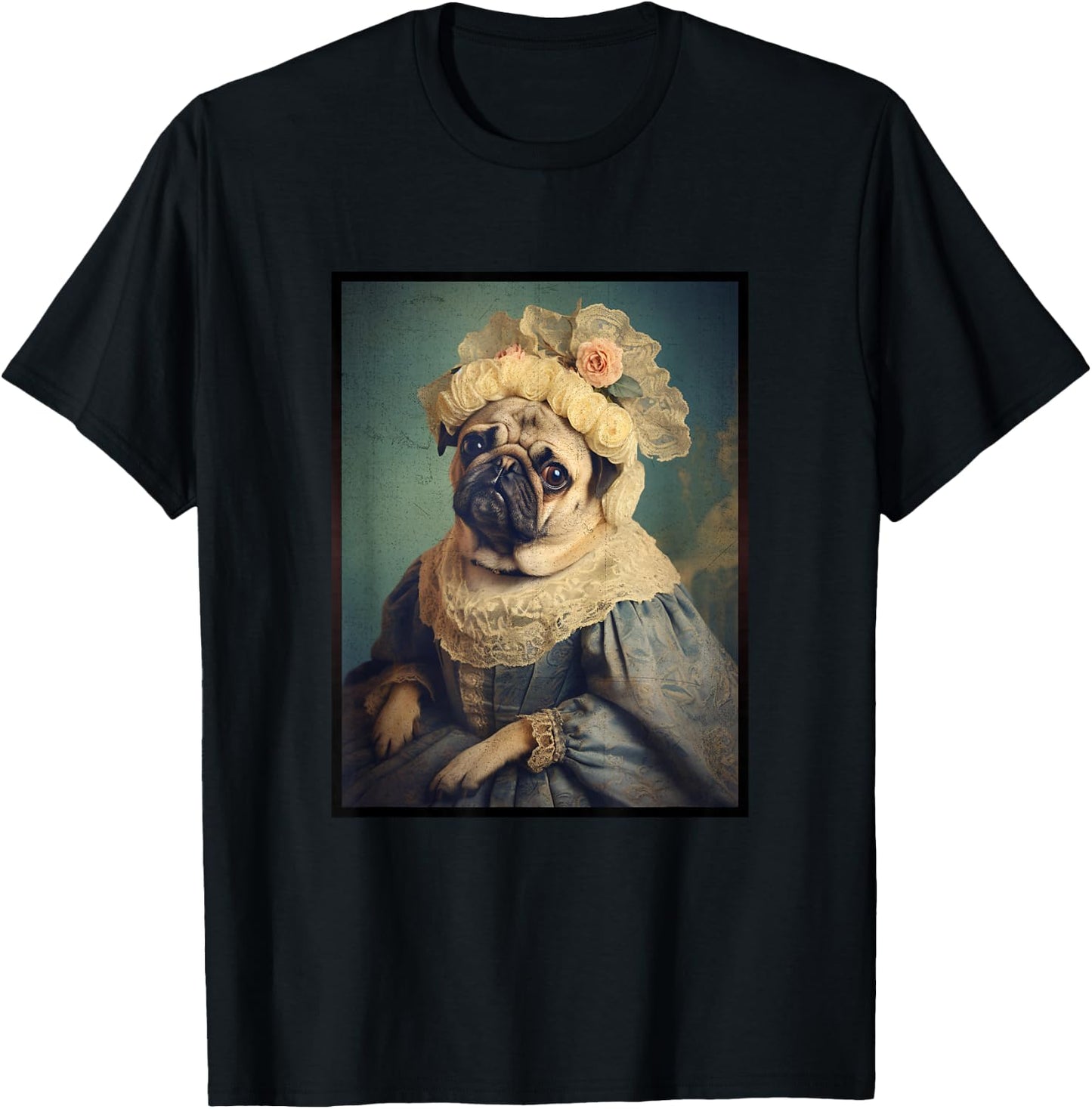 Pug Dog Portrait Renaissance Funny Pet Mom Dad Women Girls Kids T-Shirt - T-Shirt | Black