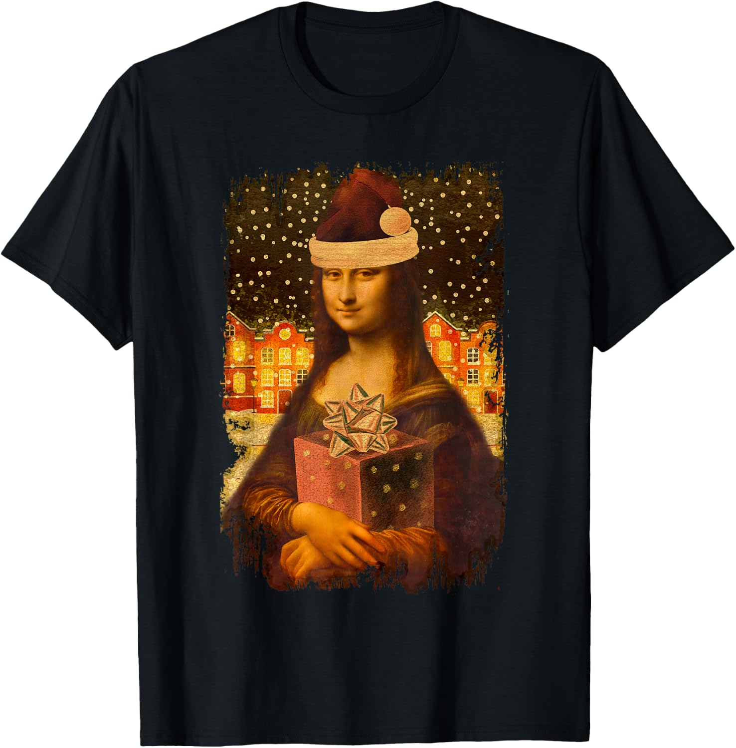 Mona Lisa with Santa Hat for Art Teacher Mona Lisa Christmas Men Women Kids T-Shirt - T-Shirt | Black