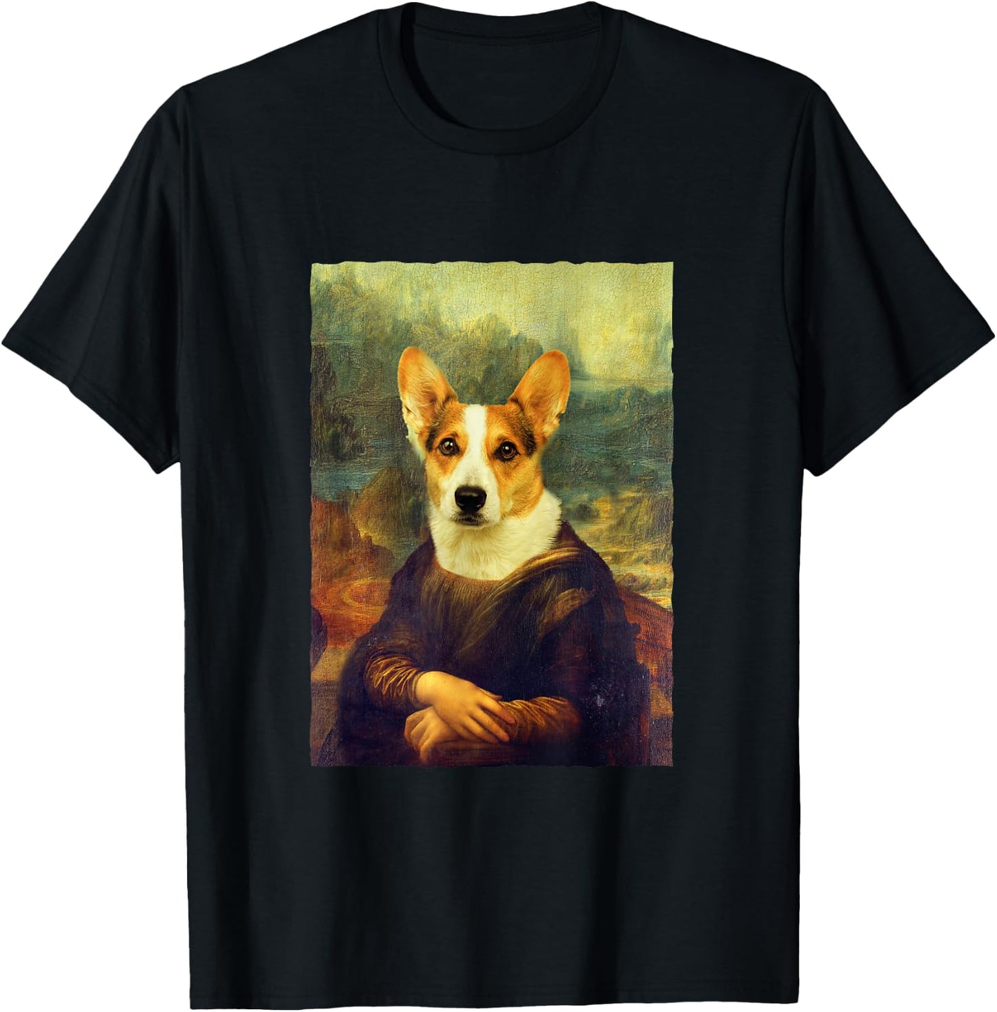 Funny Corgi Dog, Mona Lisa T-Shirt - T-Shirt | Black