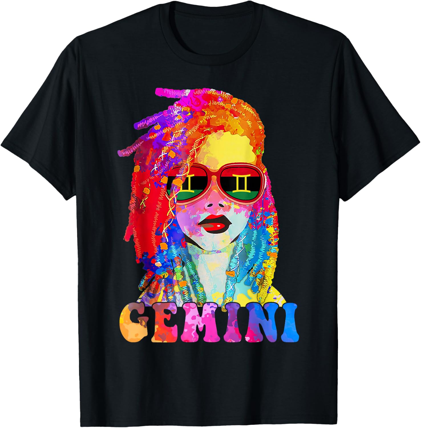 Gemini Loc'd Woman Black Queen Art Zodiac Birthday T-Shirt - T-Shirt | Black