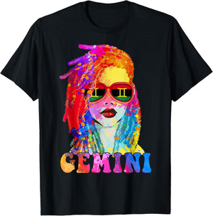 Gemini Loc'd Woman Black Queen Art Zodiac Birthday T-Shirt - T-Shirt | Black