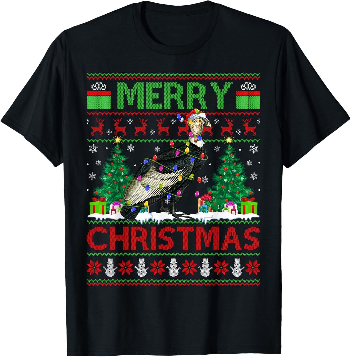 Condor Bird Lover Xmas Tree Ugly Santa Condor Christmas T-Shirt - T-Shirt | Black