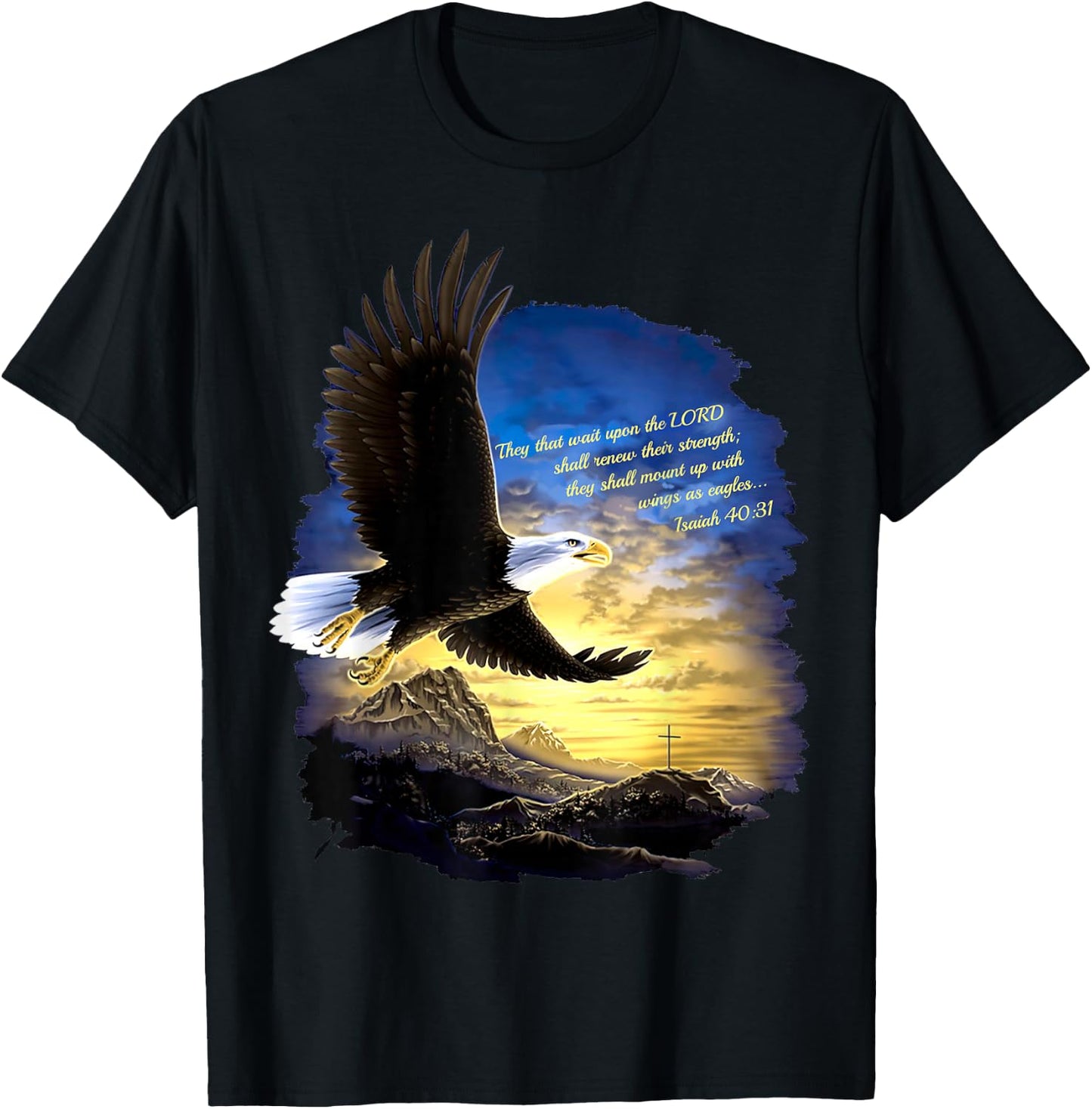 Isaiah 40:31 Mount Up Wings as Eagles Christian Bible Verse T-Shirt - T-Shirt | Black
