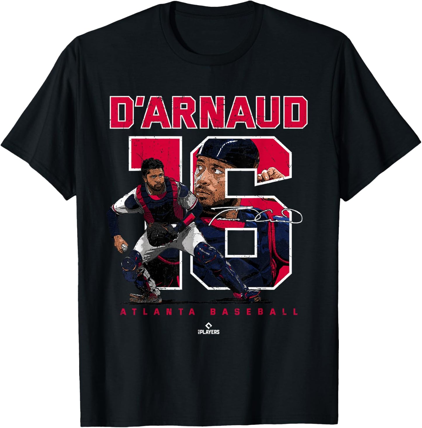 Number and Portrait Travis d Arnaud Atlanta MLBPA T-Shirt - T-Shirt | Black
