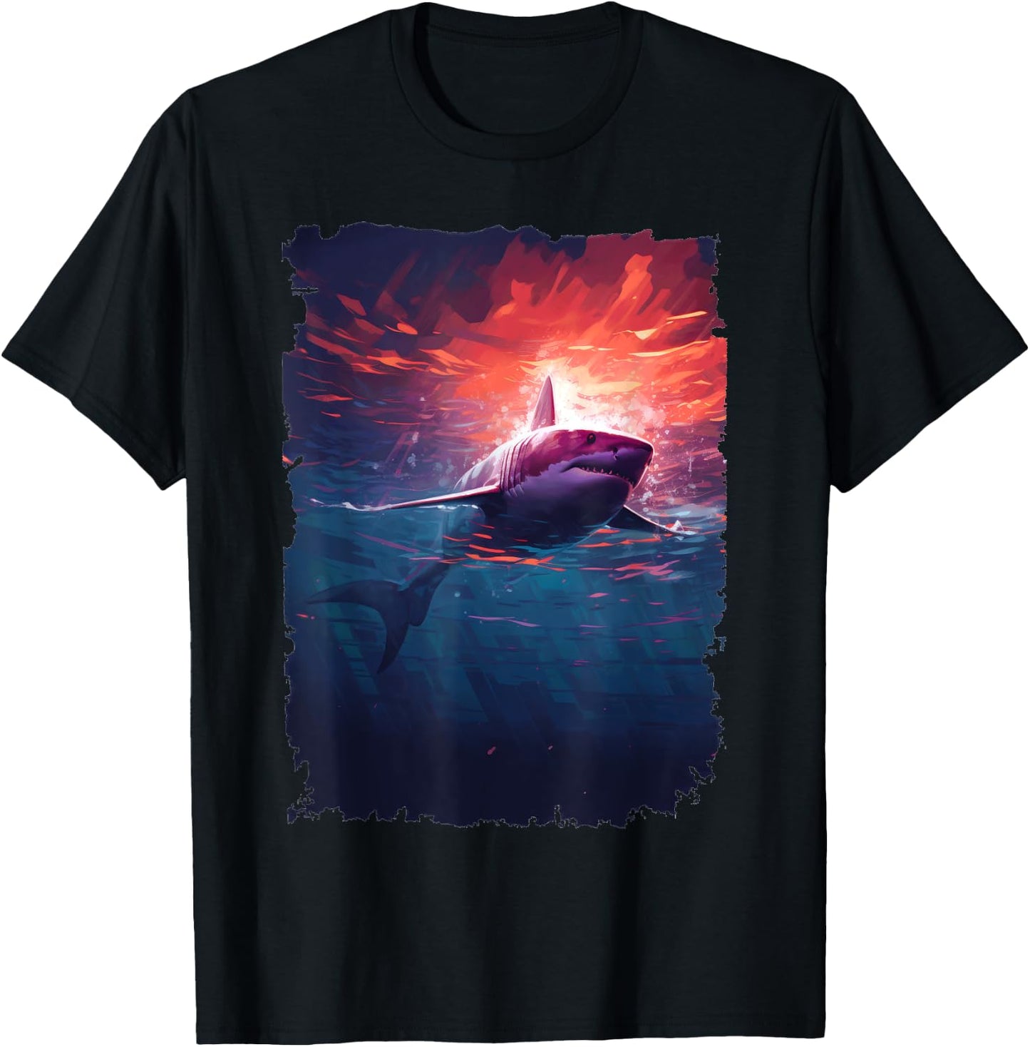 Great White Shark - Surfer Graphic T-Shirt - T-Shirt | Black