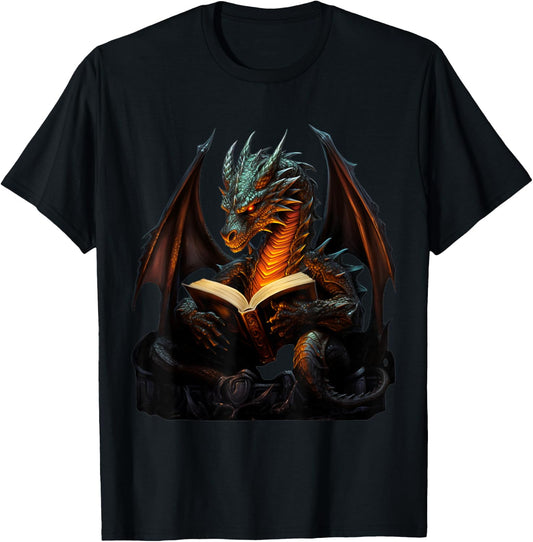 Dragon Reading Book Dragon T-Shirt - T-Shirt | Black